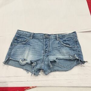 Free People Blue Distressed Jean Shorts